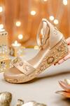 Buy_NR By Nidhi Rathi_Gold Embroidery, Sequins Synthetic Patent Wedge Heels_at_Aza_Fashions