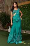 Buy Nidhi Kejriwal Emerald Green Silk Embroidery, Sequins, Beads, Pre-draped Saree And Blouse Set at Aza Fashions Buy_Nidhi Kejriwal_Emerald Green Silk Embroidery, Sequins, Beads, Pre-draped Saree And Blouse Set _at_Aza_Fashions