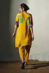Shop_Basil Leaf_Yellow Linen, Silk, Shantoon Beads Round Neck, Split Printed Kurta And Pant Set _at_Aza_Fashions