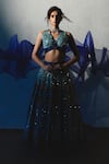 Shop_Basil Leaf_Blue Tussar, Chiffon, Organza Sequins, Embroidery Mosaic Print Lehenga Set _Online_at_Aza_Fashions