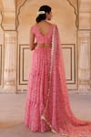 Shop_Bannhi By Priyanka Rathore_Pink Chiffon Sequins, Embroidery, Lace Floral Printed Lehenga Set With Blouse _at_Aza_Fashions