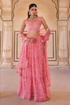 Bannhi By Priyanka Rathore_Pink Chiffon Sequins, Embroidery, Lace Floral Printed Lehenga Set With Blouse _Online_at_Aza_Fashions
