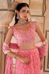 Shop_Bannhi By Priyanka Rathore_Pink Chiffon Sequins, Embroidery, Lace Floral Printed Lehenga Set With Blouse _Online_at_Aza_Fashions