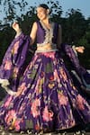 Buy_Tanu Malhotra_Purple Organza, Silk Sequins, Zari, Foil Printing, Floral Pattern Lehenga Set  _at_Aza_Fashions