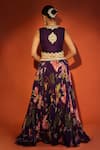 Shop_Tanu Malhotra_Purple Organza, Silk Sequins, Zari, Foil Printing, Floral Pattern Lehenga Set  _at_Aza_Fashions