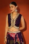 Buy_Tanu Malhotra_Purple Organza, Silk Sequins, Zari, Foil Printing, Floral Pattern Lehenga Set  _Online_at_Aza_Fashions