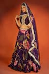 Tanu Malhotra_Purple Organza, Silk Sequins, Zari, Foil Printing, Floral Pattern Lehenga Set  _at_Aza_Fashions