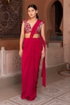 Buy Nidhi Kejriwal Wine Crepe, Georgette Foil Printing Sweetheart Draped Saree With Wired Blouse at Aza Fashions Buy_Nidhi Kejriwal_Wine Crepe, Georgette Foil Printing Sweetheart Draped Saree With Wired Blouse _at_Aza_Fashions