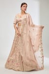 Buy_Azeera_Peach Chiffon Diamonds, Sequins, Beads Scoop Neck Floral Embroidered Lehenga Set _at_Aza_Fashions