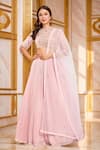Buy_Samyukta Singhania_Pink Chiffon Beads, Sequins, Embroidery Round Neck Floral Baby Lehenga Set _at_Aza_Fashions