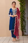 Buy_Samyukta Singhania_Teal Velvet Embroidery Round Neck Kurta Set With Dupatta _at_Aza_Fashions