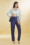 Shop Samyukta Singhania Blue Silk Sequins Collared, Square Neck Color Block Embellished Blazer Pant Set Online at Aza Fashions Shop_Samyukta Singhania_Blue Silk Sequins Collared, Square Neck Color Block Embellished Blazer Pant Set _Online_at_Aza_Fashions