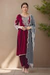 Buy_Samyukta Singhania_Maroon Velvet Embroidery Scoop Neck Kurta Set With Dupatta _at_Aza_Fashions