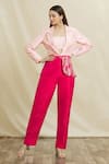 Buy Samyukta Singhania Pink Silk Sequins Square Neck Color Block Blazer Pant Set at Aza Fashions Buy_Samyukta Singhania_Pink Silk Sequins Square Neck Color Block Blazer Pant Set _at_Aza_Fashions