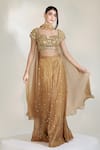Buy_Libas Cafe by Nidhi & Ashish_Beige Organza Zari, Sequins, Beads, Lustre Embroidered Blouse Sharara Set _at_Aza_Fashions
