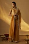 Buy_RAYASHA KHAN_Yellow Organza Sequins Round Neck Mango Short Kurta Palazzo Set _at_Aza_Fashions