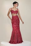 Buy_Libas Cafe by Nidhi & Ashish_Red Net Stones, Embroidery, Beads, Pearls Majesty Mermaid Lehenga Set _at_Aza_Fashions