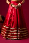 RAYASHA KHAN_Red Silk Satin, Velvet, Net Maha Lumpi And Border Lehenga Blouse Dupatta Set _Online_at_Aza_Fashions