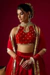 Buy_RAYASHA KHAN_Red Silk Satin, Velvet, Net Maha Lumpi And Border Lehenga Blouse Dupatta Set _Online_at_Aza_Fashions