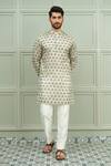 Buy_Niloufer By Aasif Ally_Green Silk Funtoosh Printed Kurta And White Pant Set _at_Aza_Fashions