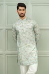 Shop_Niloufer By Aasif Ally_Mint Silk Mehfil Floral Print Kurta And Pant Set _Online_at_Aza_Fashions