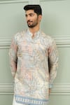 Buy_Niloufer By Aasif Ally_Blue Silk Raja Babu Printed Kurta And Pant Set 