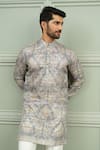 Shop_Niloufer By Aasif Ally_Gray Silk Shahkaar Printed Kurta And Pant Set _Online_at_Aza_Fashions