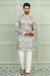 Buy_Niloufer By Aasif Ally_Gray Silk Shahkaar Printed Kurta And Pant Set _at_Aza_Fashions