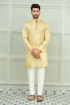 Buy_Niloufer By Aasif Ally_Yellow Silk Tashan Printed Buti Kurta And Pant Set _Online_at_Aza_Fashions