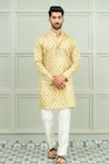 Buy_Niloufer By Aasif Ally_Yellow Silk Tashan Printed Buti Kurta And Pant Set _at_Aza_Fashions