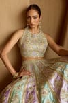 SUHINO Green Taffeta, Organza Mirrors, Gota Patti, Patchwork Tissue Lehenga Set Online at Aza Fashions SUHINO_Green Taffeta, Organza Mirrors, Gota Patti, Patchwork Tissue Lehenga Set _Online_at_Aza_Fashions
