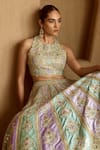 Buy SUHINO Green Taffeta, Organza Mirrors, Gota Patti, Patchwork Tissue Lehenga Set Online at Aza Fashions Buy_SUHINO_Green Taffeta, Organza Mirrors, Gota Patti, Patchwork Tissue Lehenga Set _Online_at_Aza_Fashions