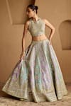 Shop SUHINO Green Taffeta, Organza Mirrors, Gota Patti, Patchwork Tissue Lehenga Set Online at Aza Fashions Shop_SUHINO_Green Taffeta, Organza Mirrors, Gota Patti, Patchwork Tissue Lehenga Set _Online_at_Aza_Fashions