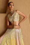 SUHINO Multi Color Tissue, Organza Mirrors, Embroidery, Zari, Colorblock Lehenga Set Online at Aza Fashions SUHINO_Multi Color Tissue, Organza Mirrors, Embroidery, Zari, Colorblock Lehenga Set _Online_at_Aza_Fashions