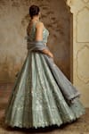 Shop SUHINO Gray Silk, Organza Embroidery, Mirrors V-neck Grey Tissue Lehenga Set at Aza Fashions Shop_SUHINO_Gray Silk, Organza Embroidery, Mirrors V-neck Grey Tissue Lehenga Set _at_Aza_Fashions