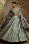 Buy SUHINO Gray Silk, Organza Embroidery, Mirrors V-neck Grey Tissue Lehenga Set at Aza Fashions Buy_SUHINO_Gray Silk, Organza Embroidery, Mirrors V-neck Grey Tissue Lehenga Set _at_Aza_Fashions
