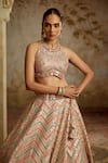 SUHINO_Peach Tissue, Organza Embroidery, Gota Patti, Mirrors, Zari Blouse Lehenga Set _Online_at_Aza_Fashions