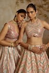 Buy_SUHINO_Peach Tissue, Organza Embroidery, Gota Patti, Mirrors, Zari Blouse Lehenga Set _Online_at_Aza_Fashions