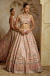 Shop_SUHINO_Peach Tissue, Organza Embroidery, Gota Patti, Mirrors, Zari Blouse Lehenga Set _Online_at_Aza_Fashions