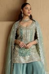SUHINO_Teal Tissue, Organza Zari, Mirrors, Gota Patti, Embroidery Kurta Sharara Set _Online_at_Aza_Fashions