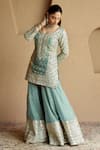 Buy_SUHINO_Teal Tissue, Organza Zari, Mirrors, Gota Patti, Embroidery Kurta Sharara Set _Online_at_Aza_Fashions