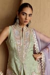 SUHINO_Mint Tissue, Organza Embroidery, Mirrors, Patchwork, Green Kurta Gharara Set _Online_at_Aza_Fashions