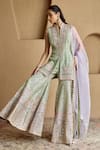 Buy_SUHINO_Mint Tissue, Organza Embroidery, Mirrors, Patchwork, Green Kurta Gharara Set _at_Aza_Fashions