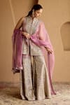 Buy_SUHINO_Lavender Tissue, Organza Embroidery, Mirrors, Zari, Lilac Kurta Gharara Set _at_Aza_Fashions