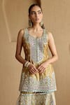 SUHINO_Yellow Silk, Organza Embroidery, Zari, Mirrors, Mustard Kurta Gharara Set _Online_at_Aza_Fashions