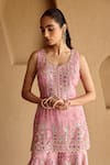SUHINO_Pink Tissue, Organza Embroidery, Mirrors Square Neck Kurta Sharara Set _Online_at_Aza_Fashions