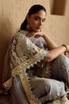 SUHINO_Gray Tissue, Organza Mirrors, Patchwork, Grey Patch Kurta Sharara Set _Online_at_Aza_Fashions
