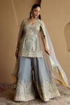 Buy_SUHINO_Gray Tissue, Organza Mirrors, Patchwork, Grey Patch Kurta Sharara Set _at_Aza_Fashions