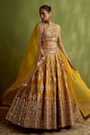 Buy_SUHINO_Yellow Silk, Organza Mirrors, Zari, Gota Patti Halter Embroidered Lehenga Set _at_Aza_Fashions