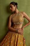 Shop_SUHINO_Yellow Silk, Organza Mirrors, Zari, Gota Patti Halter Embroidered Lehenga Set _Online_at_Aza_Fashions